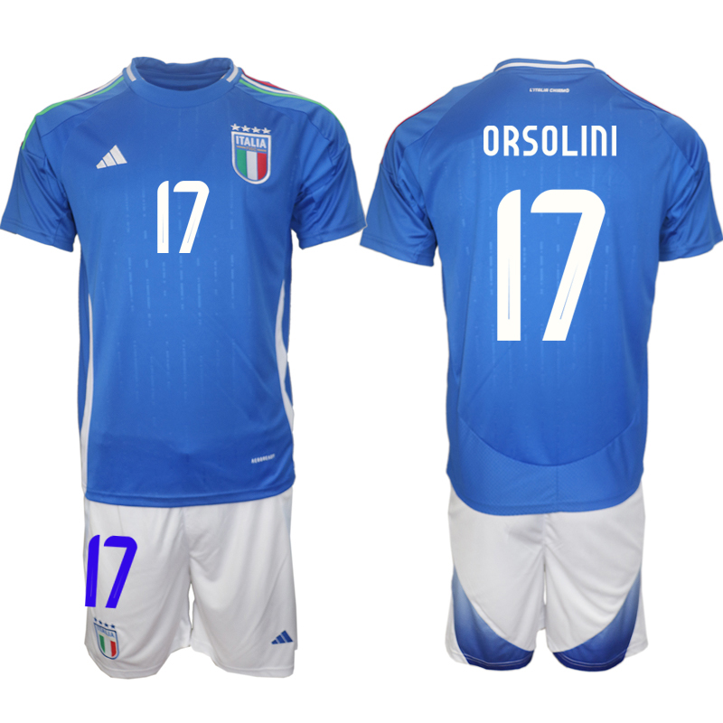 Men 2024-2025 Season Italy home Blue #17 Soccer Jersey